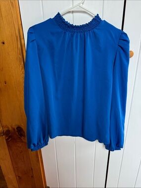 MELLODAY Royal Blue Smocked Neck Long Sleeve Blouse